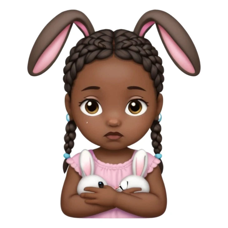 bunny ear accessory wearing baby dark braided hair sad  sticker