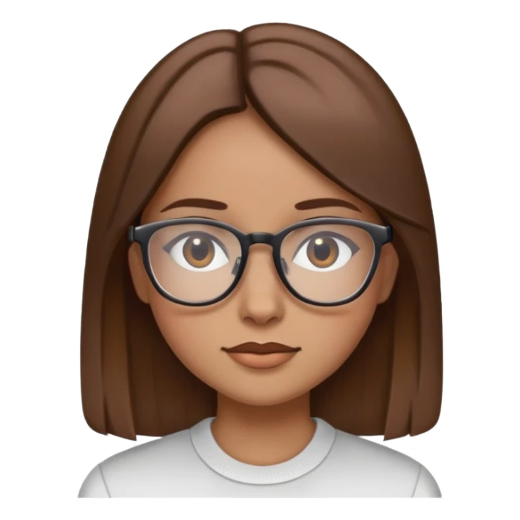 Uma garota com cabelos castanhos lisos, e usando oculos sticker