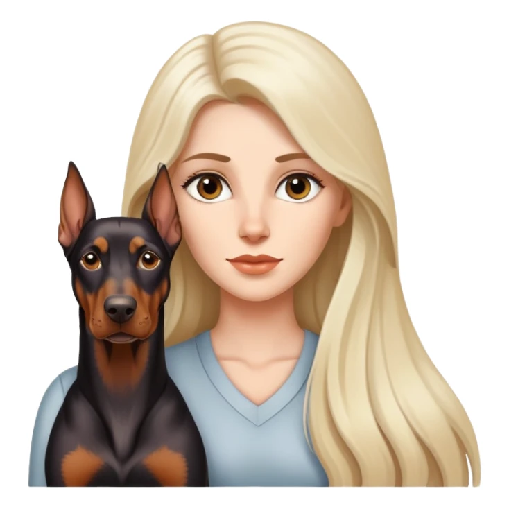 A beautiful white woman with long hair walks a Doberman sticker
