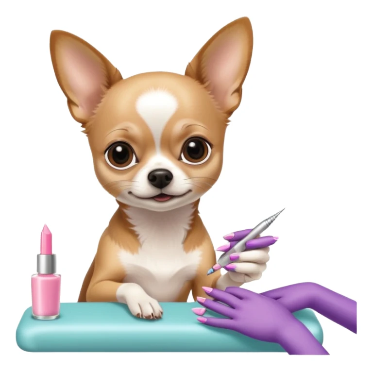 Chihuahua getting her nails done French tip sticker