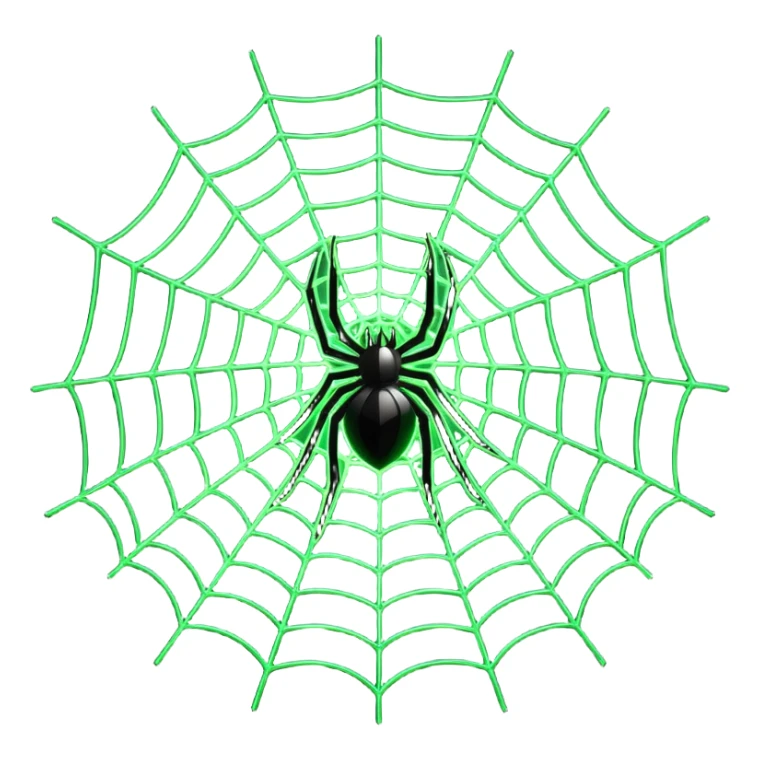 a spider web made of glowing green lasers, 3/4 perspective sticker