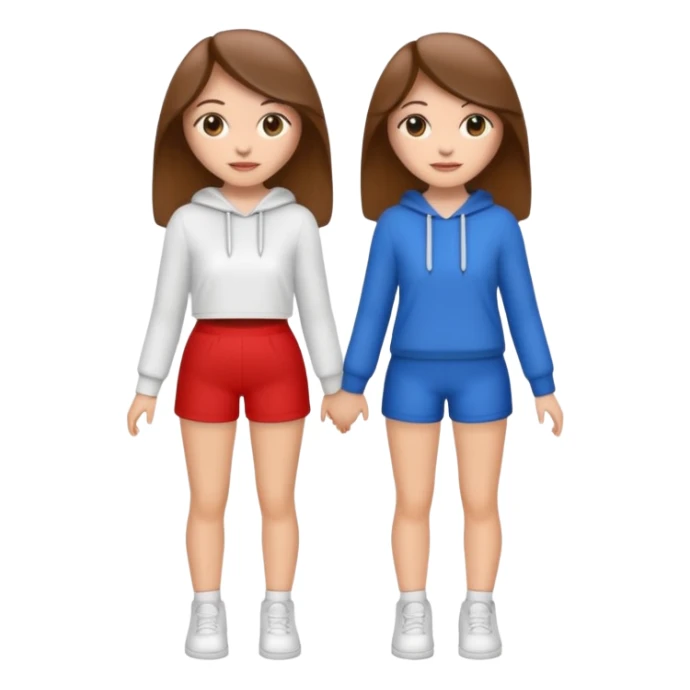 👯‍♀️ generate this emoji, as two white girls, bffs, the same pose but maybe the outfit cuter. we are models. both with brown hair sticker