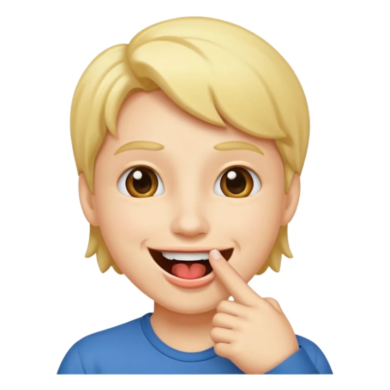 A smiling face with open mouth and taking is finger inside mouth sticker