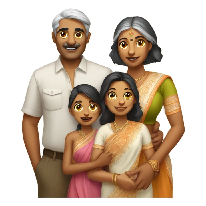 Indian uncle and Indian aunty with their two daughters and tiger cub sticker