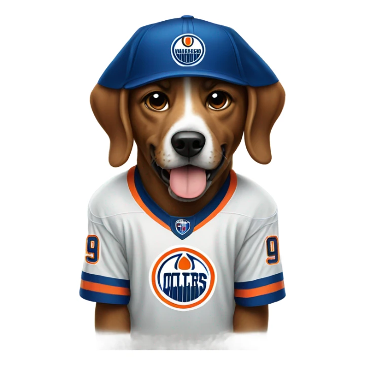 Dog wearing oilers jersey sticker