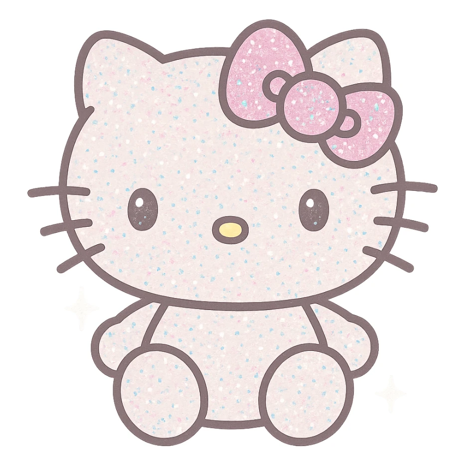 Hello Kitty with glitter all over her fur and bow, sparkling effect, adorable and cheerful expression sticker