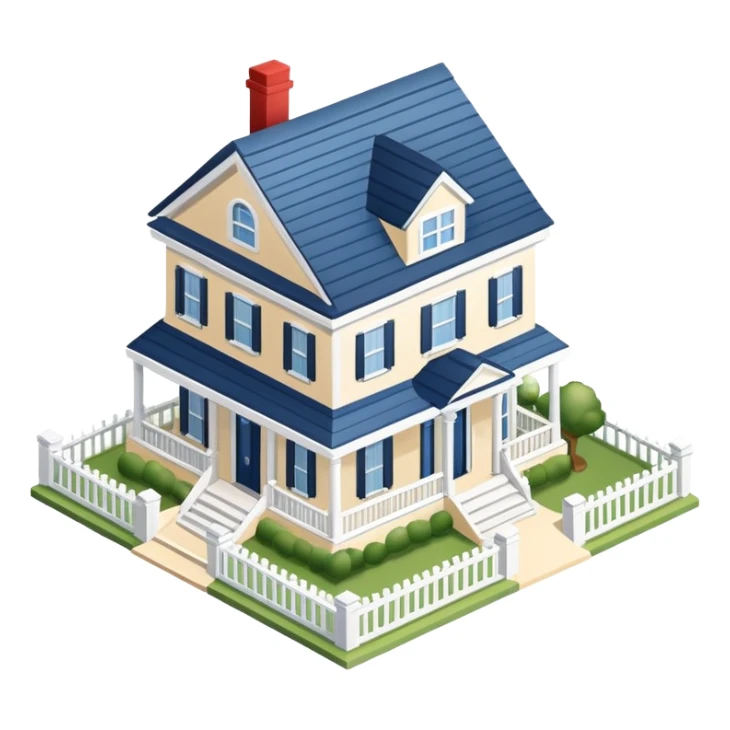 Hamptons mansion, isometric dollhouse-style, realistic sticker
