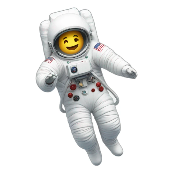 A living marshmallow seemingly in weightlessness, wearing a white spacesuit sticker