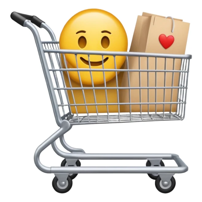 computer with shopping cart overlay, e-commerce, high fidelity, smooth edges, emoji style sticker