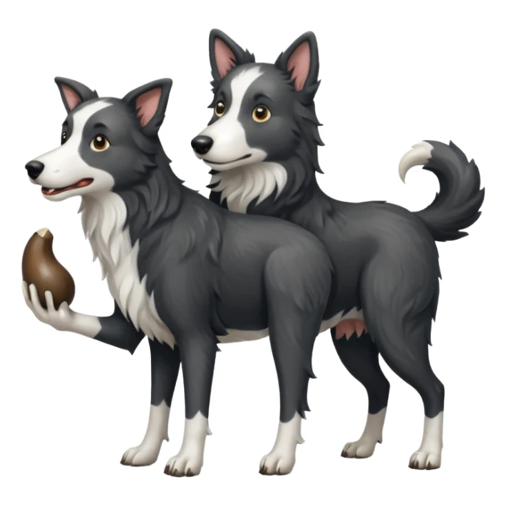 A black and white border collie werewolf, standing on her hind legs, holding a cow's hoof. sticker