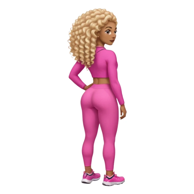 Uma mulher negra da pele clara com cabelo cacheados bem longo até a bunda  sem tanto volume no cabelo e um corpo atlético com roupa rosa  sticker