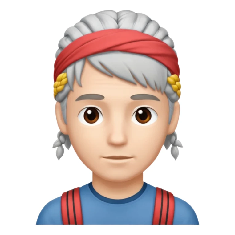 young climber man with white/grey braided hair and headband sticker