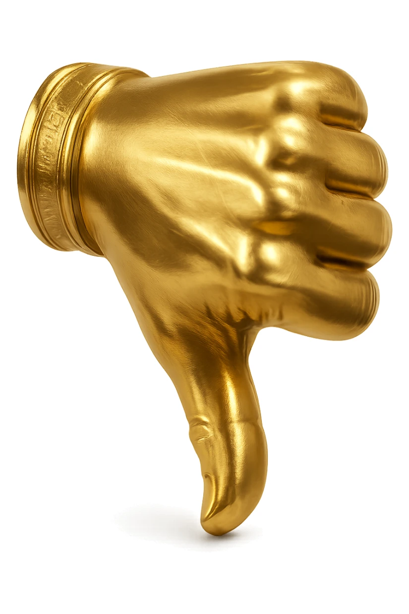 3D thumbs down, metallic finish, no text sticker