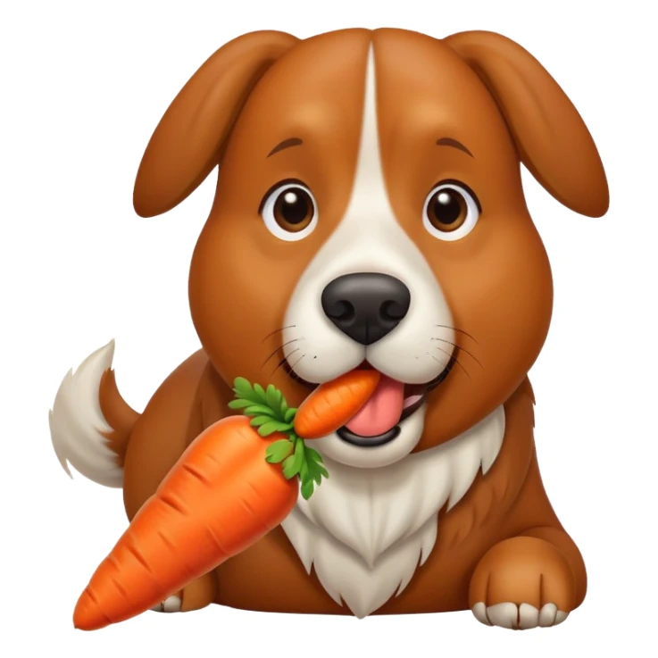 A large brown dog eating a carrot sticker