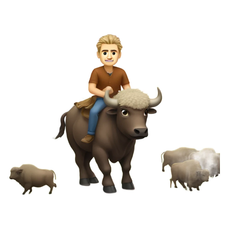 Caucasian man with spikey hair riding buffalo sticker