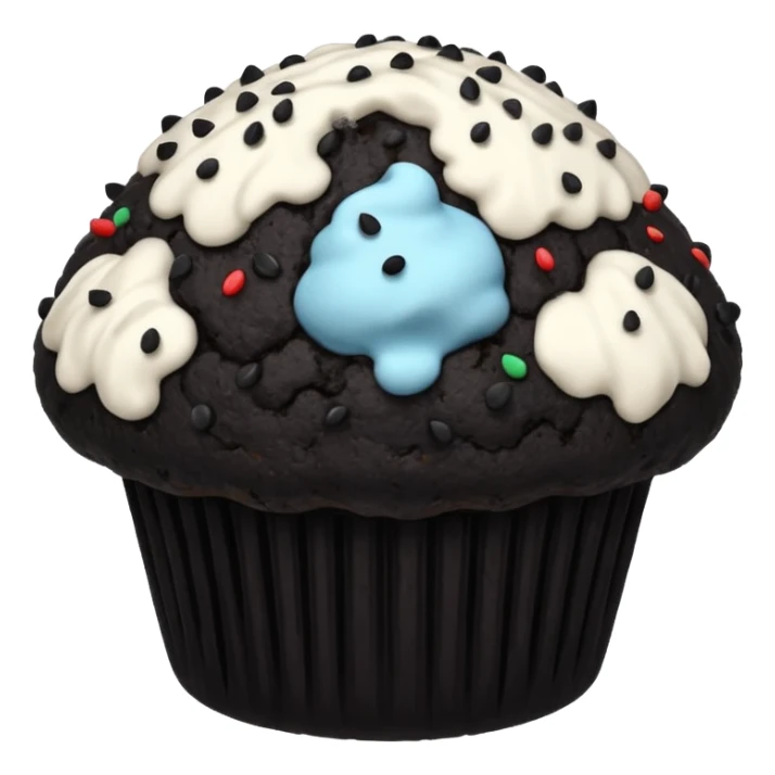 black coloured muffin with black topping sticker