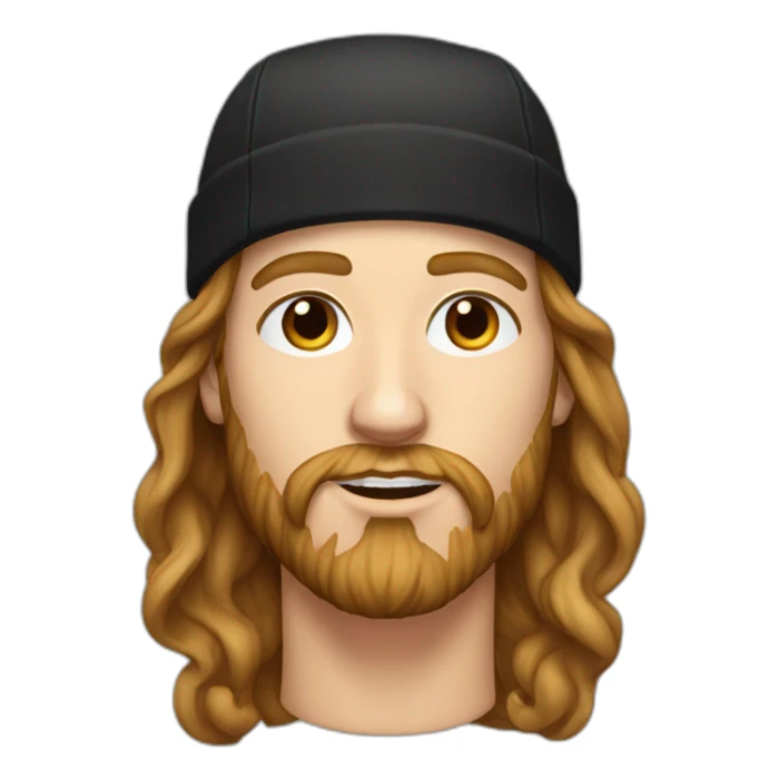 young white man with long hair, a black cap and a brown beard. he wears earrings sticker