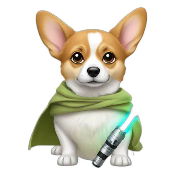 Corgi dress as yoda with light saber sticker