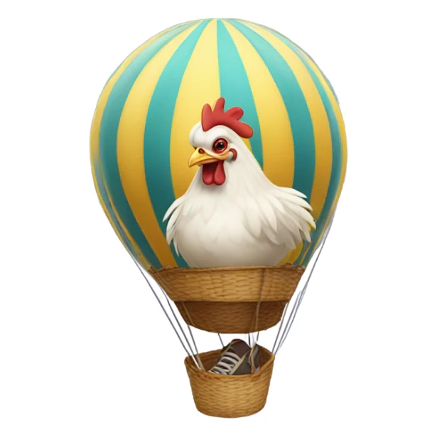 chicken whit shoes in a hot air balloon sticker