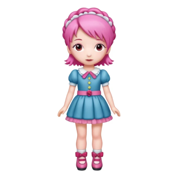 Isolated detaile illustration incredibly raspberry torte doll figurine full body with pink hair and a raspberry barrette sticker