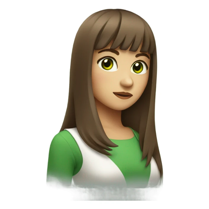 Woman Long brown hair with bangs and green Eyes - in a cute pose sticker