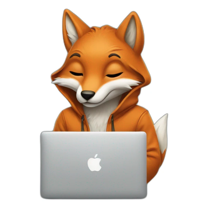fox with hoodie and a macbook sticker