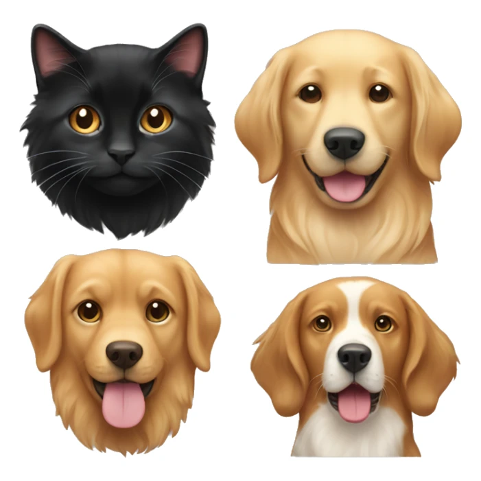 Two black cats, a brown tabby cat and a golden retriever dog  sticker