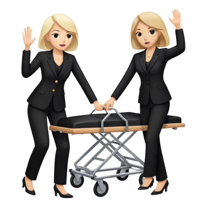 Two women in black pants suits punching a funeral strecher  sticker