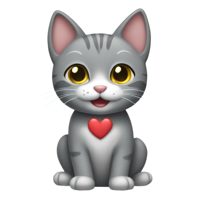 Grey cat with smile and heart ears sticker