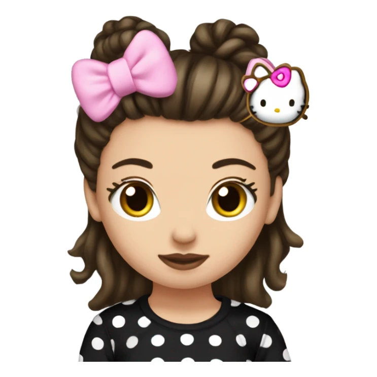 brunette girl with messy bun black top and hello kitty pyjama pants  sticker