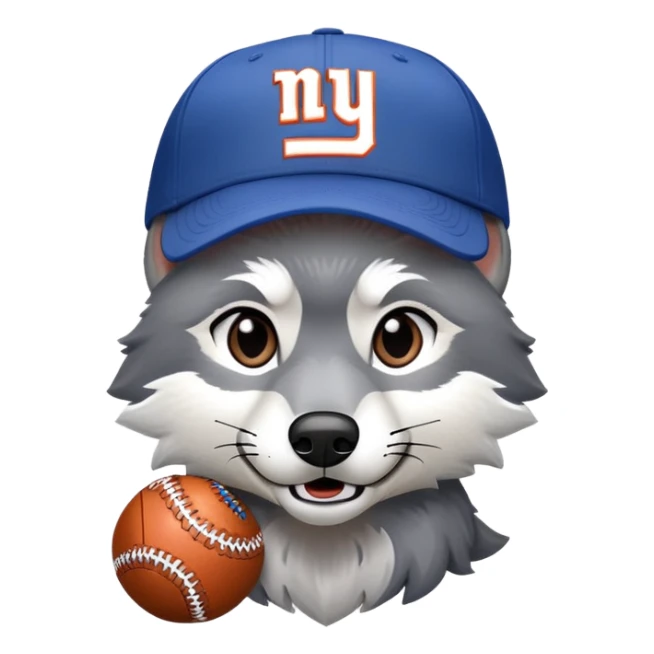 A gray wolf in a New York giants ball cap  sticker