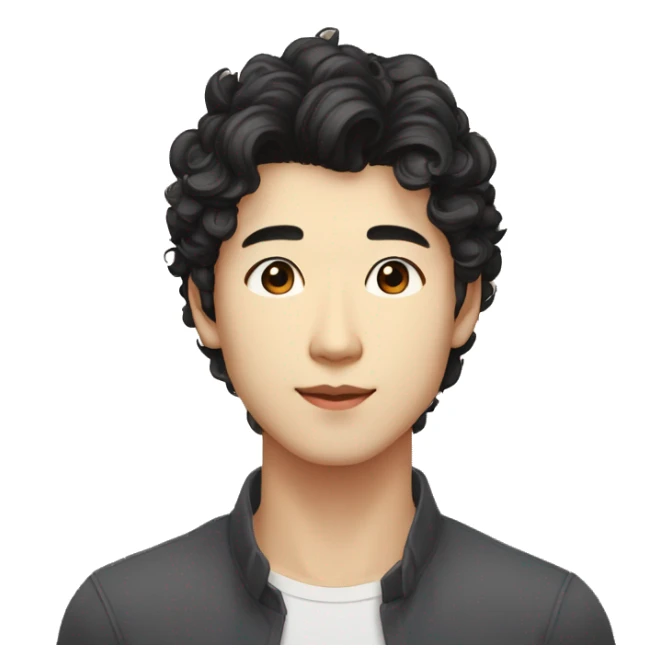 handsome styish korean male dark brown eyes mid 30s black wavy perm hair sharp chin and jawline sticker