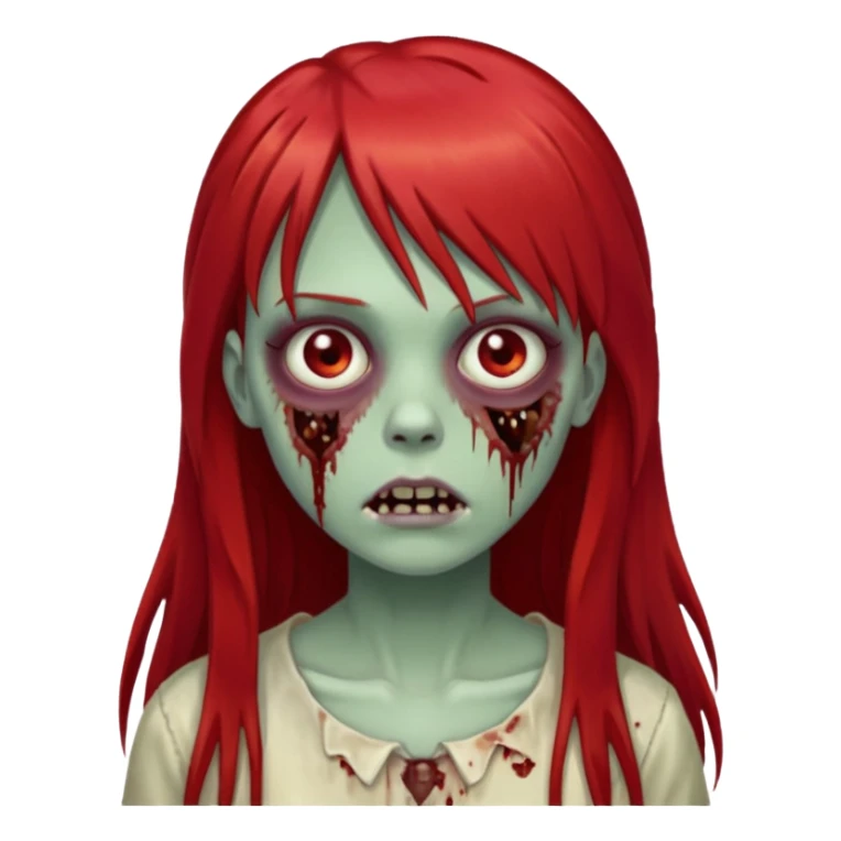 create a zombie girl with red long hair and straight bangs sticker