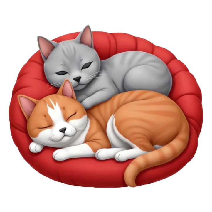 gray British Shorthair cat curled up and sleeping next to a red Basenji dog sticker