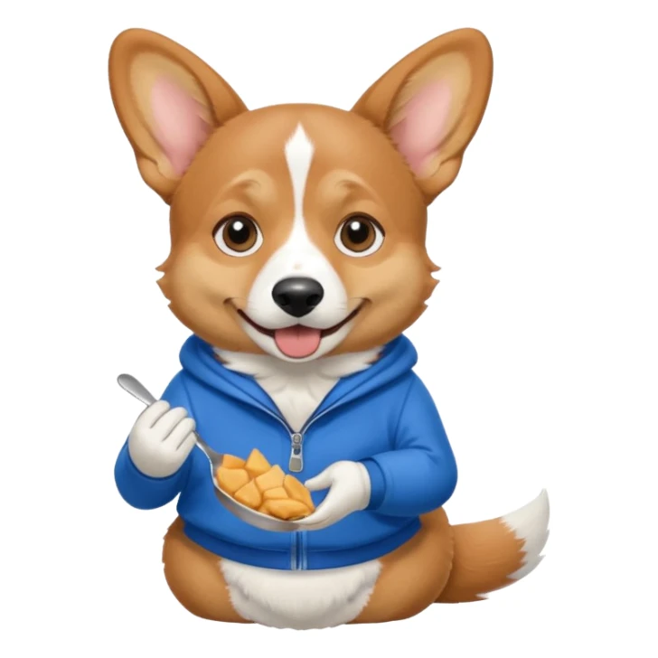 perrita caricatura gorgi gales comiendo con ropa celeste sticker