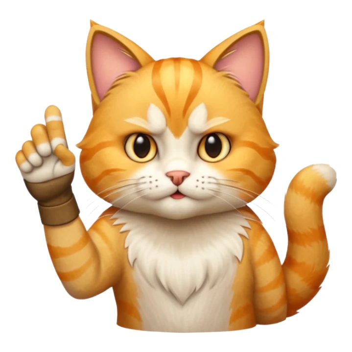 A beautiful yellow tabby with an angry expression holding up the third finger of its left paw sticker