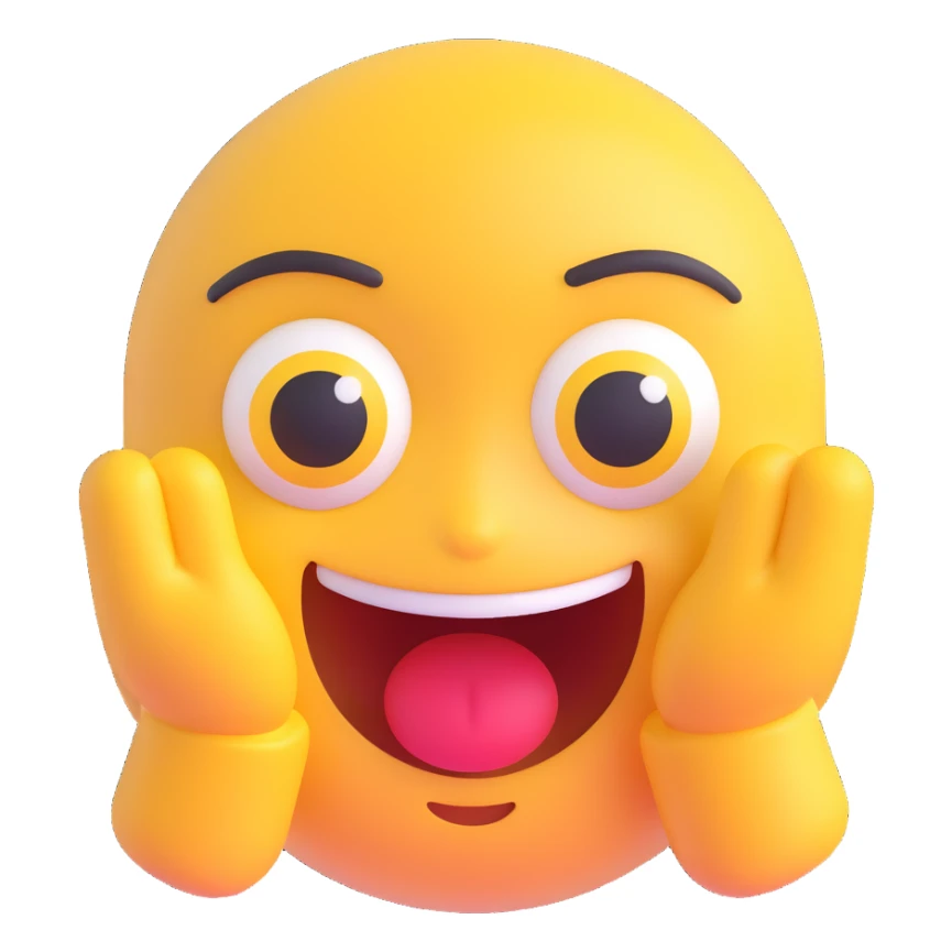 emoji face combining a confident smirk and wide, sparkling, pleading eyes sticker