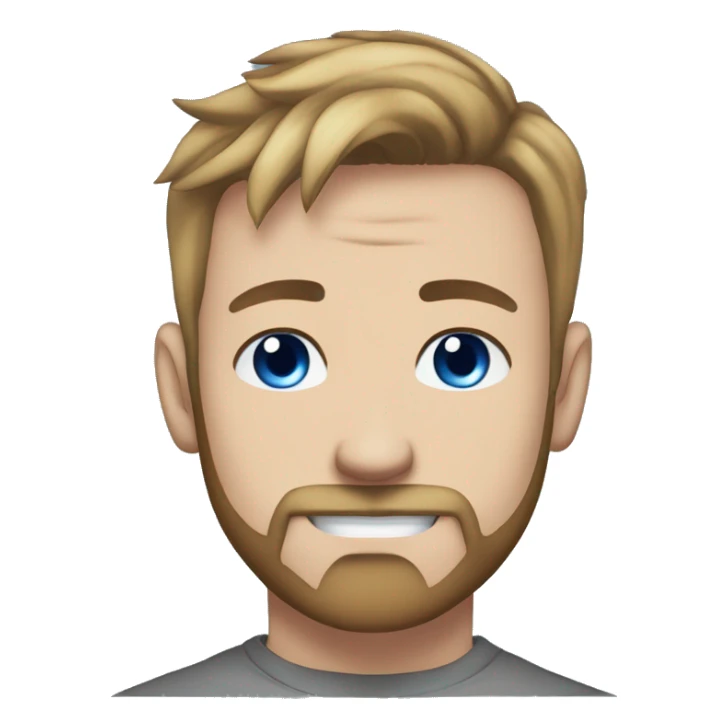 Man with Light brown hair, neck tattoos, arm tattoos, mustache and beard, blue eyes, silver nose piercing hoop, black anime graphic tee sticker