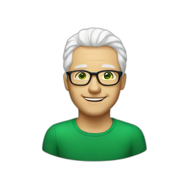 Man-white hair- glasses- green eyes- smiling sticker