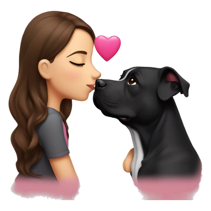Brunette kissing big black pitbull dog, pink hearts sticker