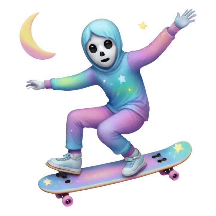 ghost skateboarding under a pastel moon and stars sticker