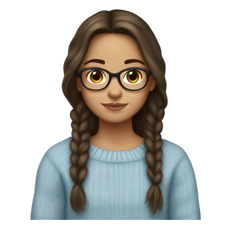 hispanic girl, long brown hair, brown eyes, full body, glasses, young, light blue winter sweater sticker