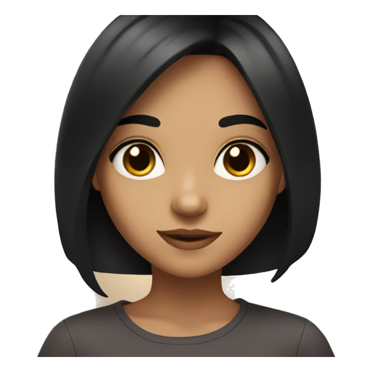 A girl with black hair, brown eyes takes a selfie sticker