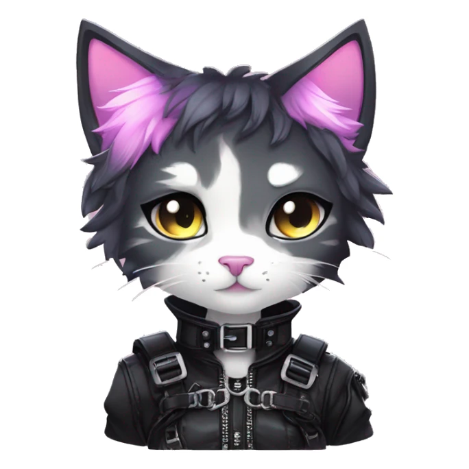 Gorgeous edgy cute shiny epic punk magical gradient gothic dark techwear anime style anthro cat with blushing face aesthetic and pretty edgy black with collar and harness trending style sticker