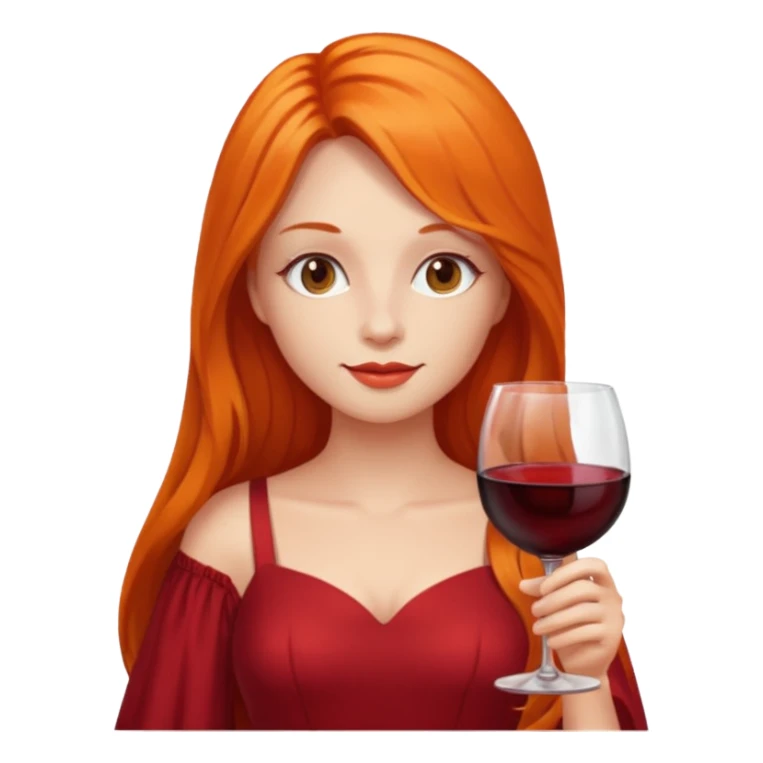 orange long hair drinking wine, dress red sticker