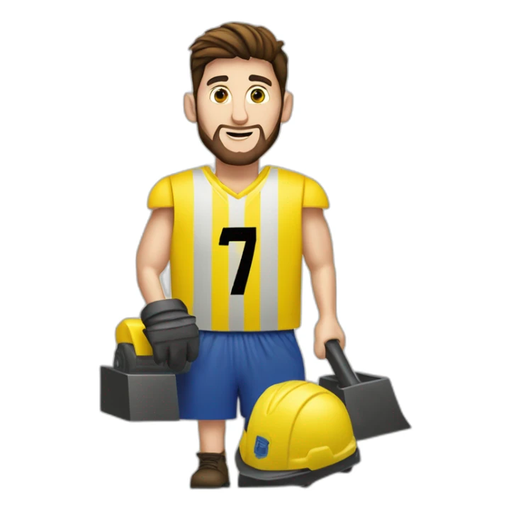 Leonel messi sobre una excavadora color amarilla sticker