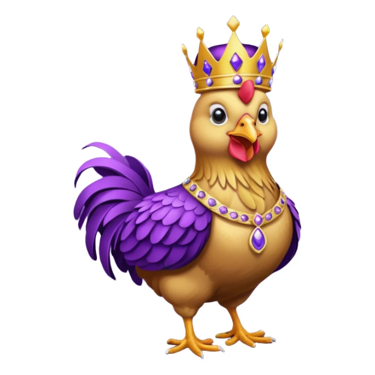 chicken King, standing, with crown, royal purple cloth, necklace, sticker
