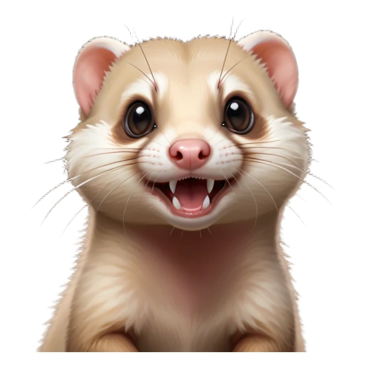 Cinematic Comical Ferret Portrait Emoji, Head tilted dramatically with an exaggeratedly shocked expression, featuring a slender, wiggly body and a distinct ferret head with a pointed snout and small ears, with wide, hilariously expressive eyes full of humorous disbelief, Simplified yet hilariously expressive features, highly detailed, glowing with a slightly sassy natural glow, high shine, dramatic yet playful, stylized with an air of quirky charm, soft glowing outline, capturing the essence of a meme-worthy ferret that looks ready to scamper into viral fame! sticker