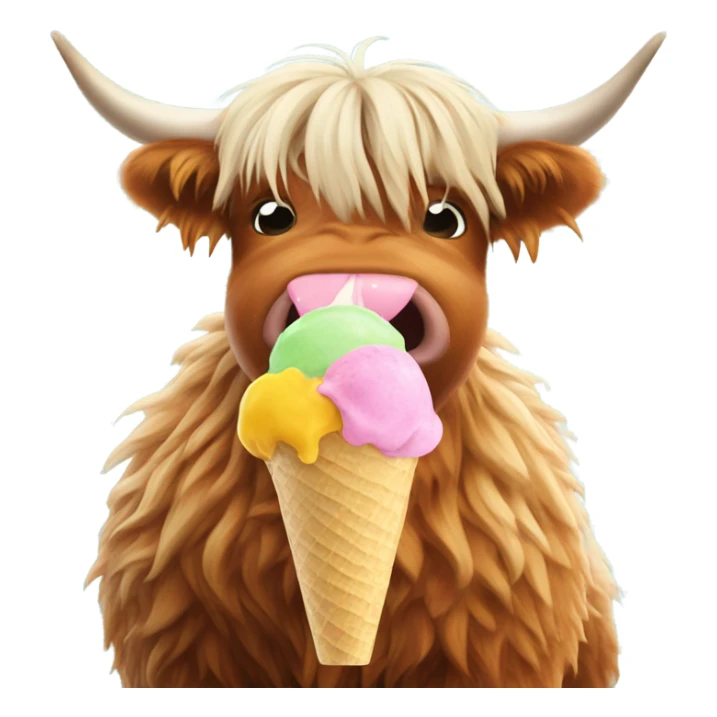 highland cow eating an icecream sticker