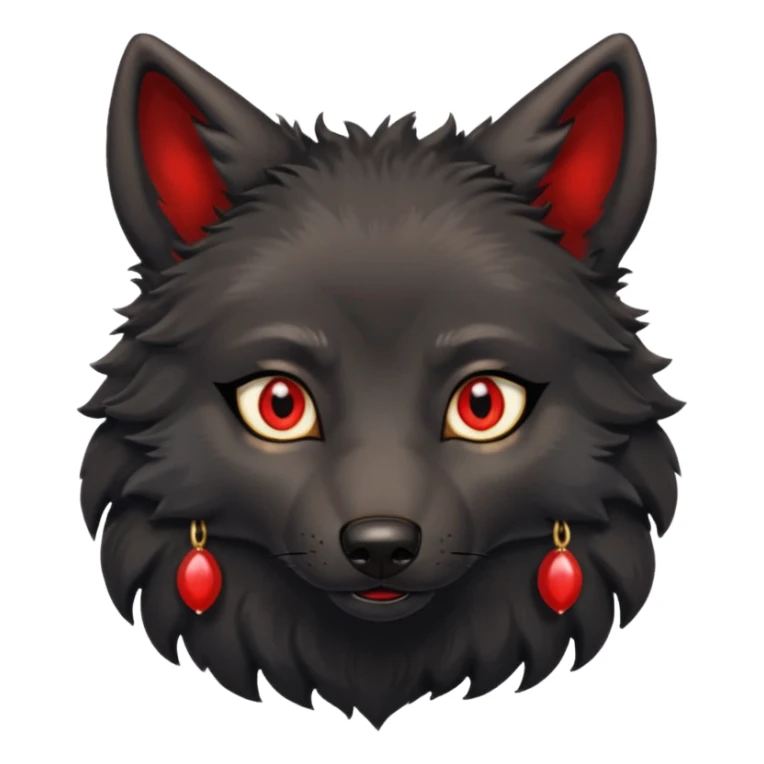 cute black wolf, red eyes with gold hoops in ears sticker